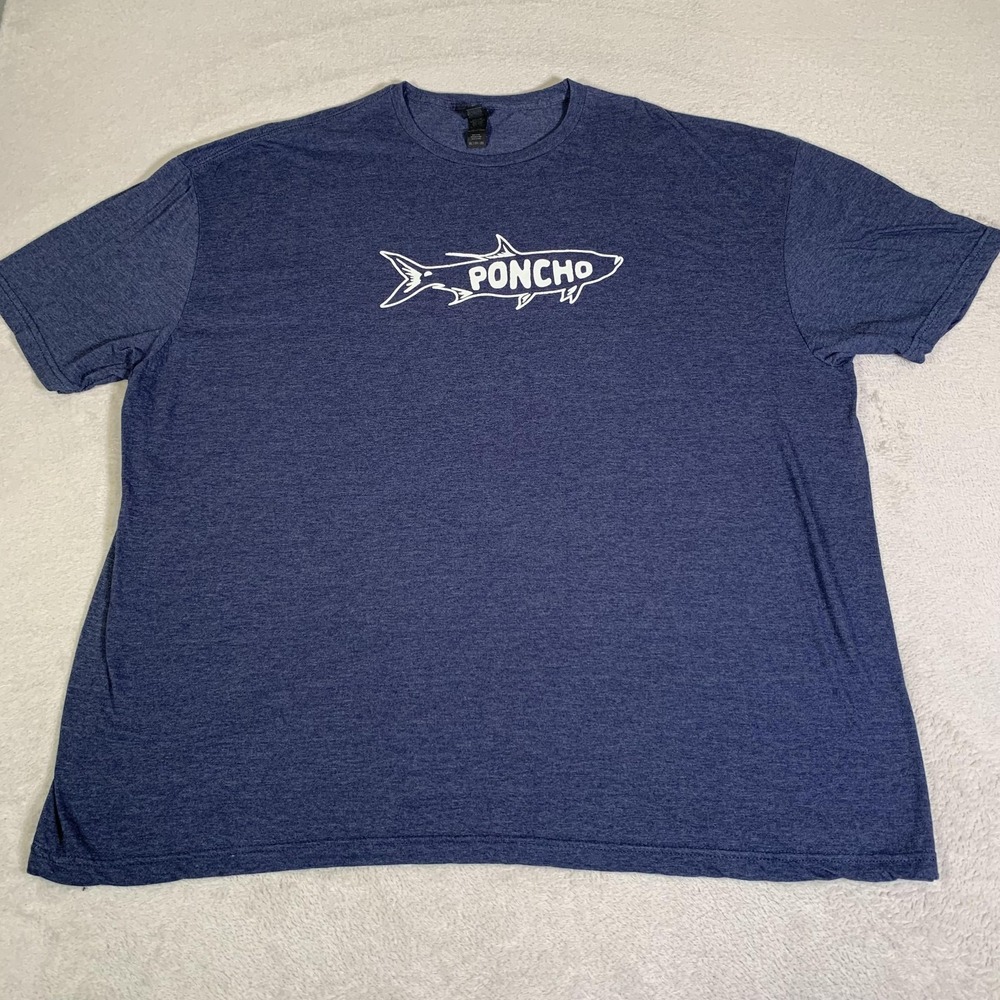 Poncho Outdoors Shirt Mens 3XL Blue Fish Graphic Short Sleeve Cotton Blend XXXL